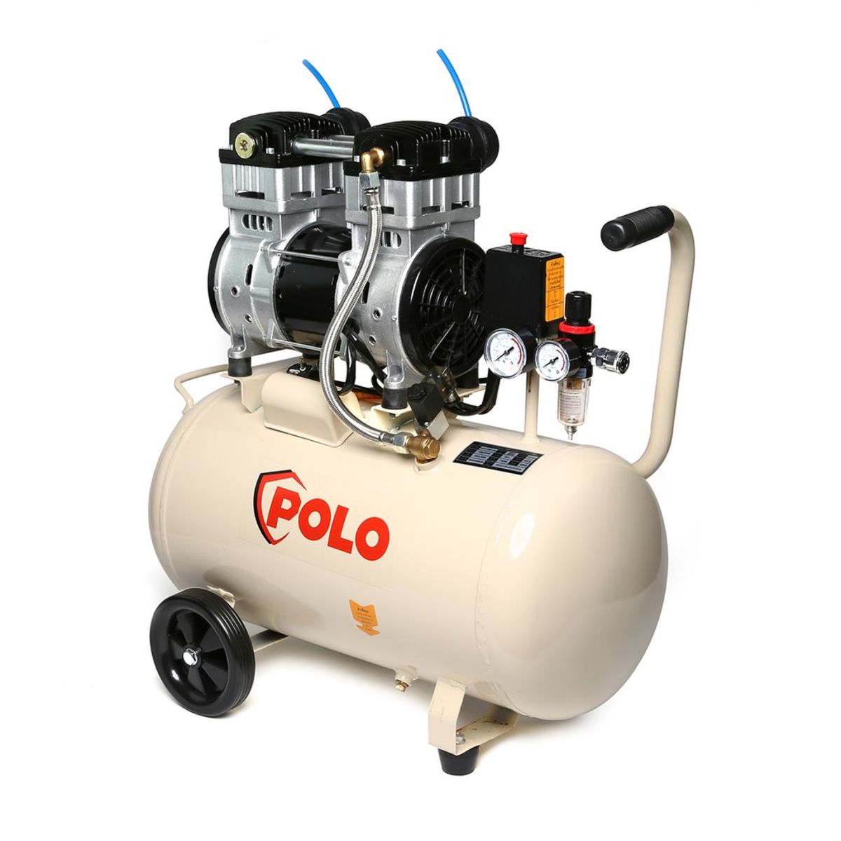 ปั๊มลมออยล์ฟรี โปโล (POLO) รุ่น OFS11001-50 ปั๊มลมแบบไร้น้ำมัน (OIL FREE) กำลังมอเตอร์ 1.5 แรงม้า (1119 วัตต์) ขนาดถังลม 50 ลิตร แรงดัน 8 บา