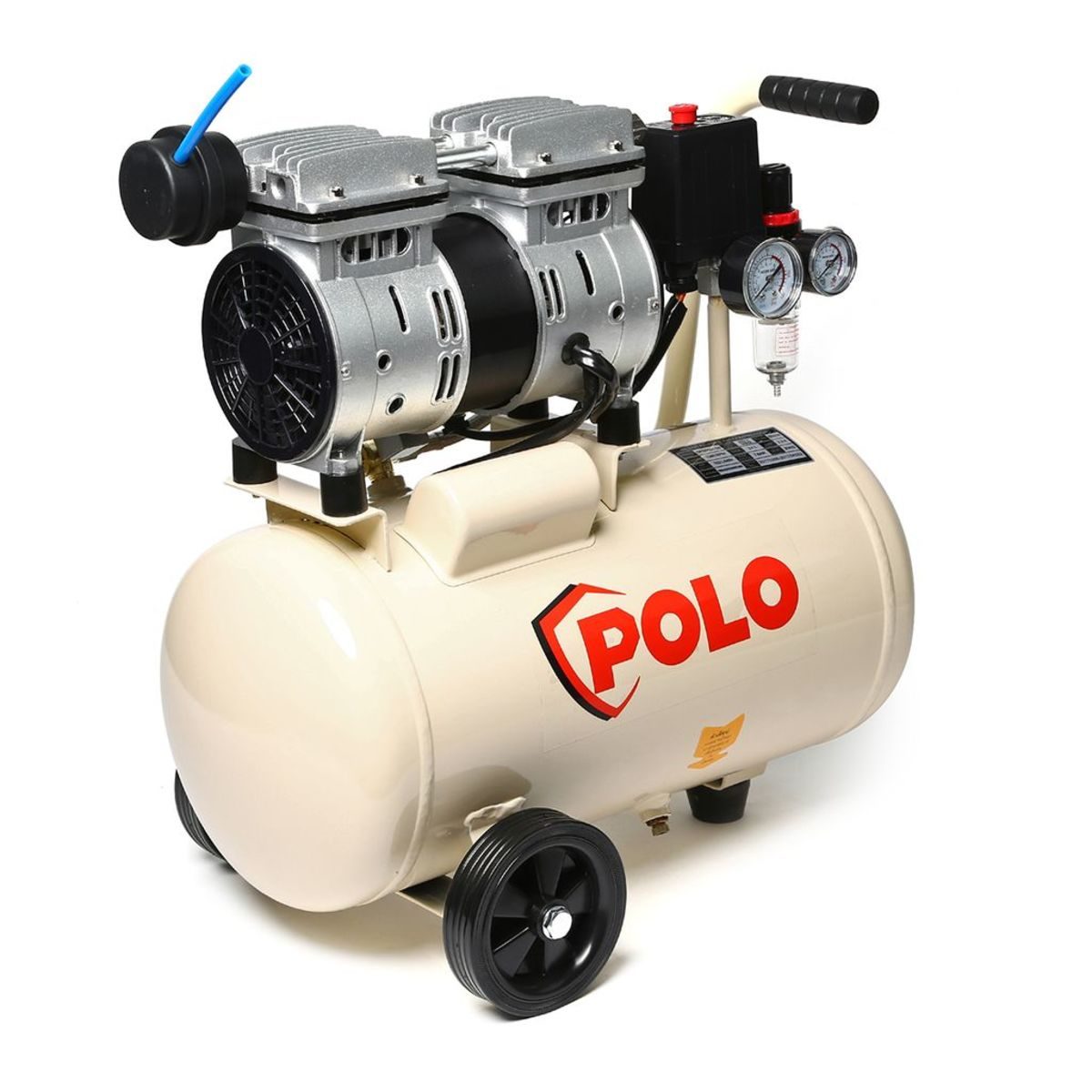 POLO ปั๊มลมออยล์ฟรี (OIL FREE) มอเตอร์ 0.75 แรงม้า (550 วัตต์) ขนาดถัง 24 ลิตร รุ่น OFS5501-24 ไฟ 1 เฟส ความเร็วรอบ 1380 รอบ/นาที แรงดันลม 8