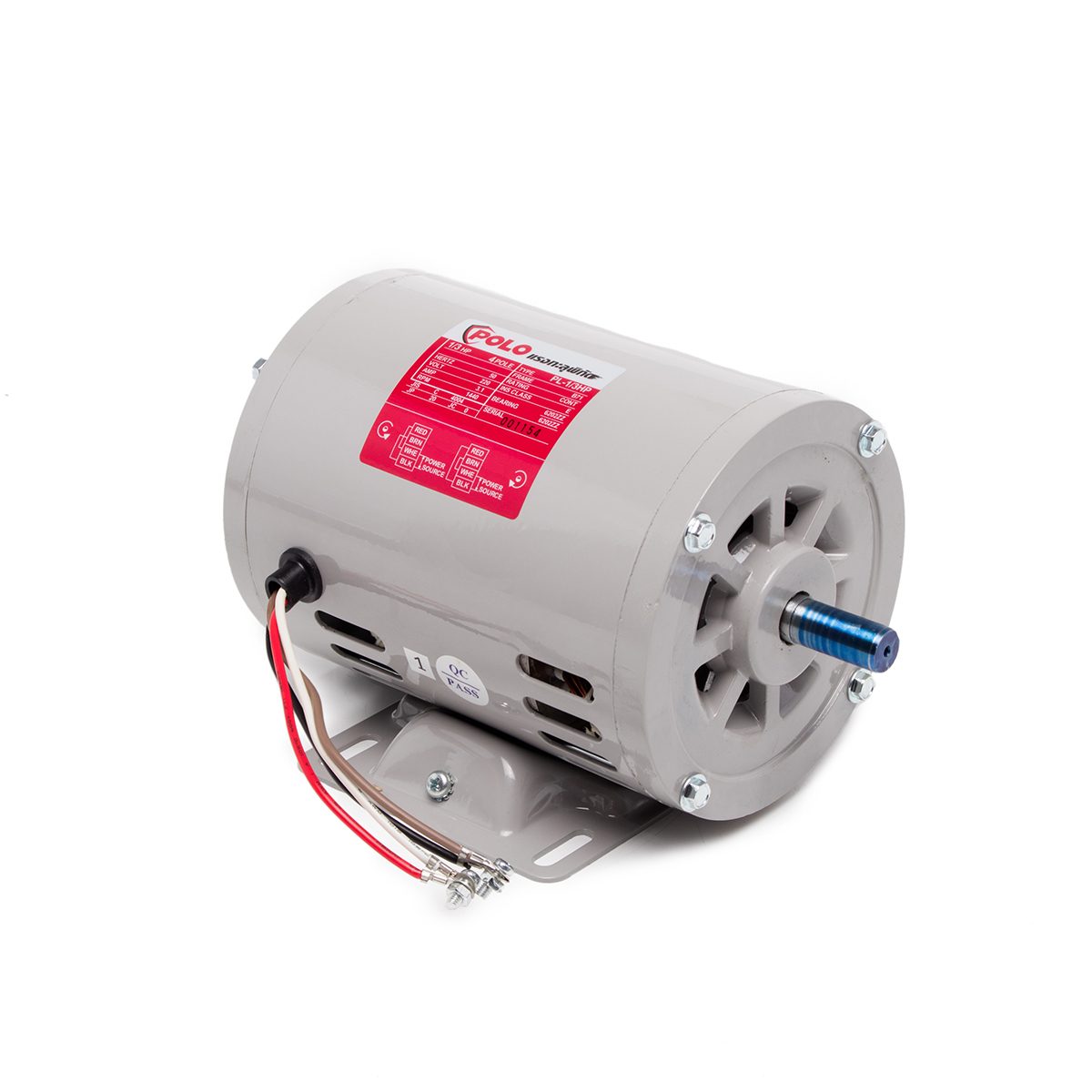 POLO มอเตอร์ไฟฟ้า 1/3 แรงม้า 220V 4P รุ่น PL-1/3 ขนาดเพลาออก 14 มม. ความเร็วรอบ 1440 รอบ/นาที ป้องกันฝุ่นและน้ำ IP22 ตลับลูกปืนคุณภาพ ทนอุณห