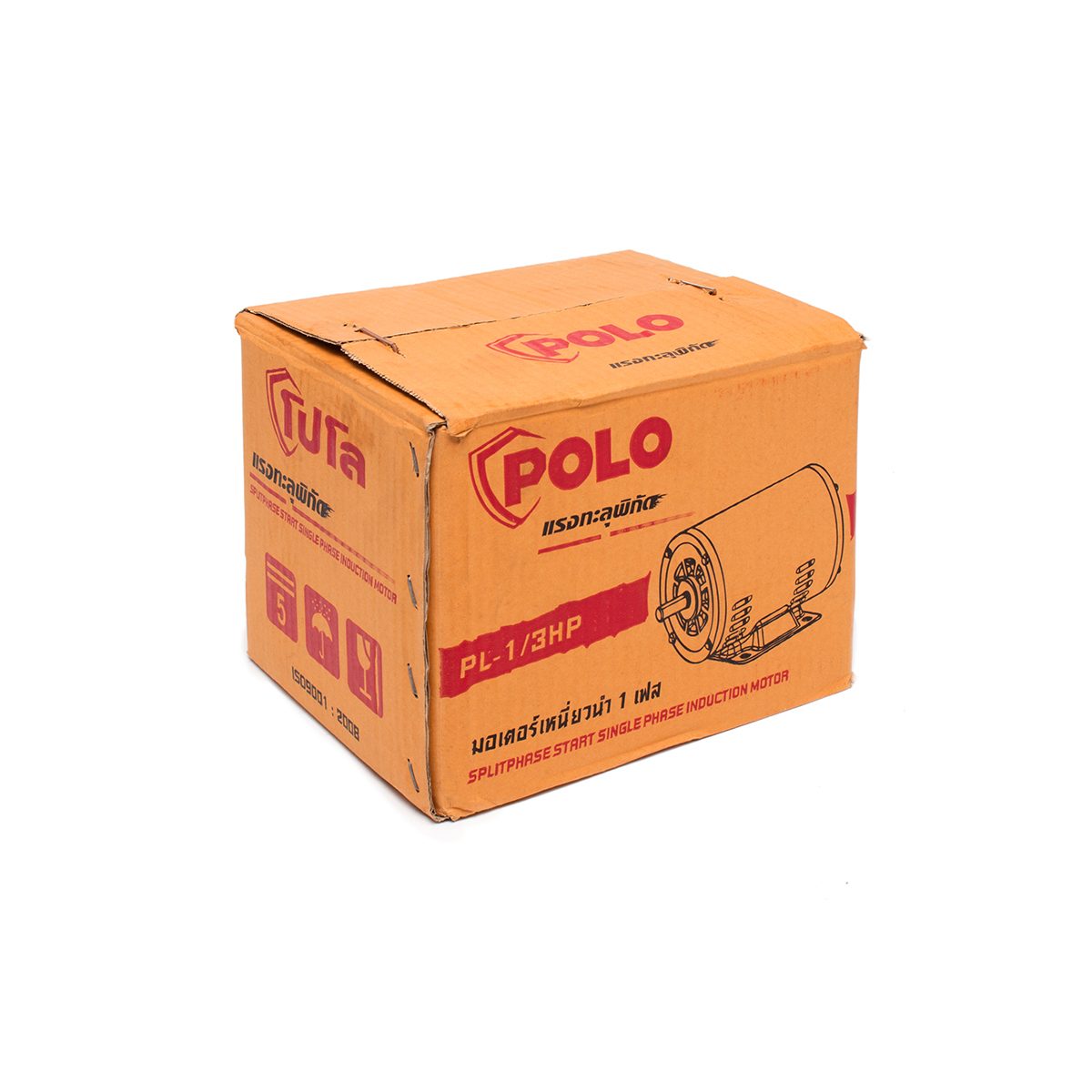 POLO มอเตอร์ไฟฟ้า 1/3 แรงม้า 220V 4P รุ่น PL-1/3 ขนาดเพลาออก 14 มม. ความเร็วรอบ 1440 รอบ/นาที ป้องกันฝุ่นและน้ำ IP22 ตลับลูกปืนคุณภาพ ทนอุณห