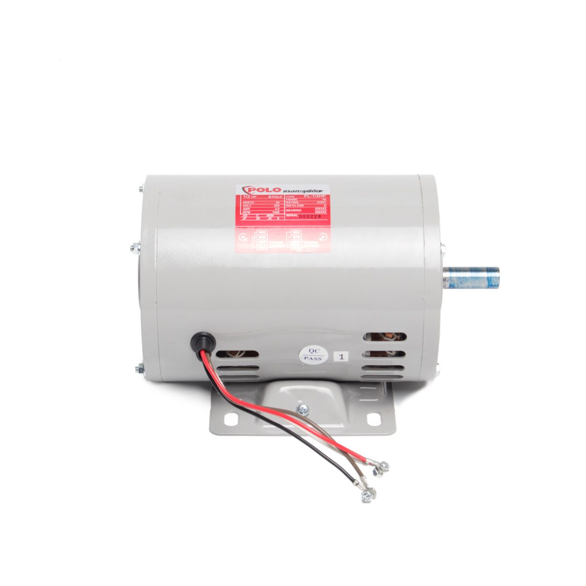 POLO มอเตอร์ไฟฟ้า 1/2 แรงม้า 220V 4P รุ่น PL-1/2 ขนาดเพลาออก 16 มม. ความเร็วรอบ 1440 รอบ/นาที ป้องกันฝุ่นและน้ำ IP22 ตลับลูกปืนคุณภาพ ทนอุณห