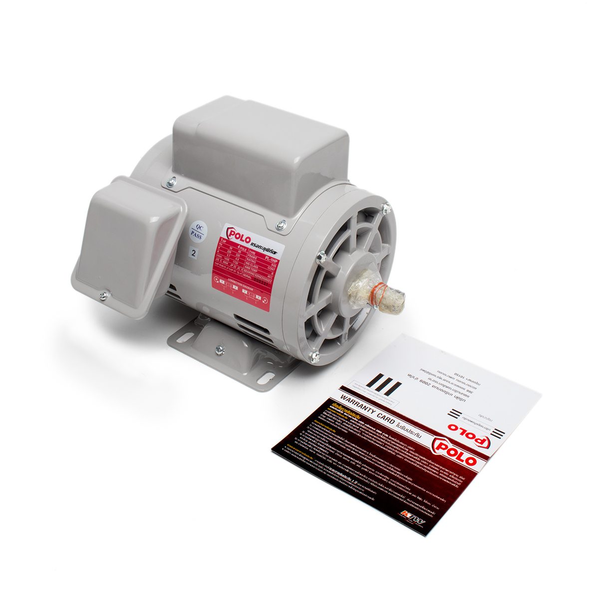 POLO มอเตอร์ไฟฟ้า 1 แรงม้า 220V 4P รุ่น PL-1 ขนาดเพลาออก 19 มม. ความเร็วรอบ 1430 รอบ/นาที ป้องกันฝุ่นและน้ำ IP22 ตลับลูกปืนคุณภาพ ทนอุณหภูมิ