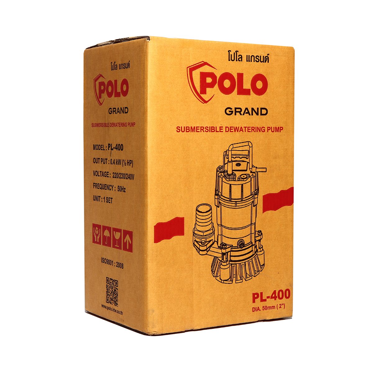 POLO ปั๊มจุ่มดูดน้ำ ไม่มีลูกลอย 400 วัตต์ รุ่น PL-400 ท่อ 2 นิ้ว ส่งสูง 12 ม. ปริมาณน้ำ 200 ลิตร/นาที (โปโล)