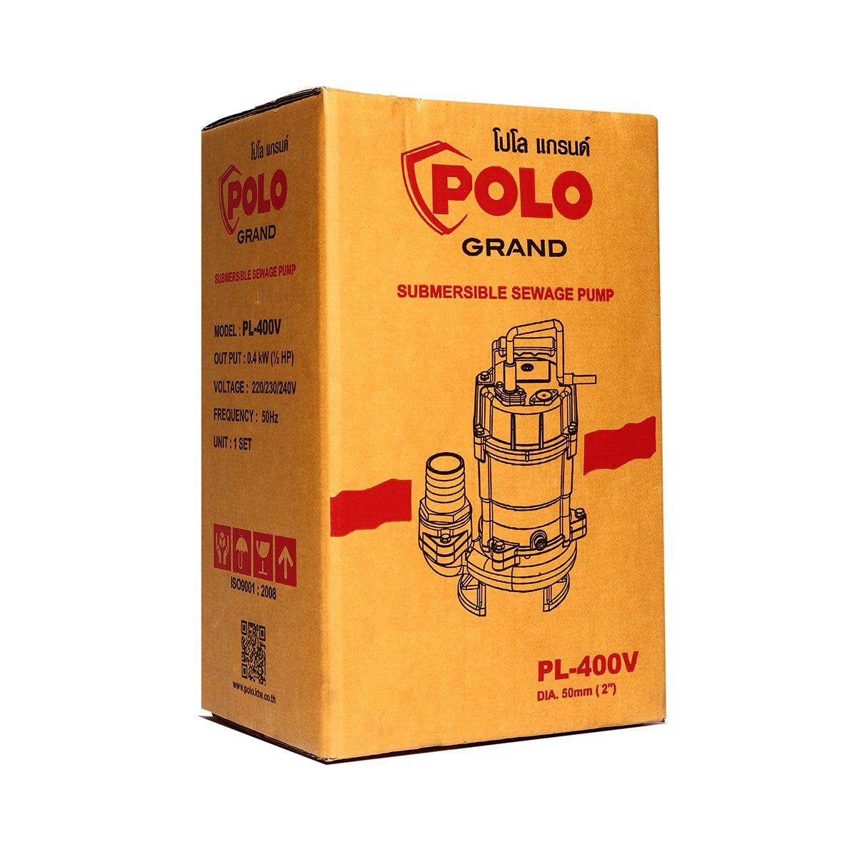 POLO ปั๊มจุ่มดูดโคลน ไม่มีลูกลอย 400 วัตต์ รุ่น PL-400V ท่อ 2 นิ้ว ส่งสูง 12 ม. ปริมาณน้ำ 200 ลิตร/นาที (โปโล)