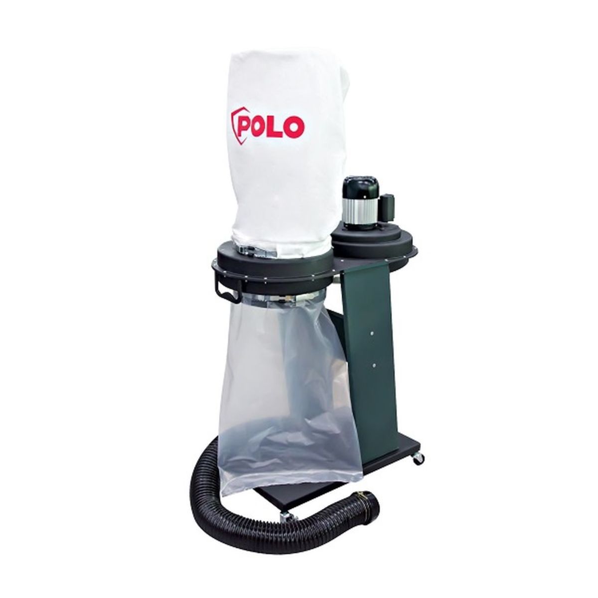 POLO เครื่องดูดฝุ่นผง มอเตอร์ 550 วัตต์ รุ่น DC-E ท่อดูด 4 นิ้ว อัตราการไหล 900 ลูกบาศก์ฟุต/นาที เส้นผ่านศูนย์กลางพัดลม 294 มม. ใช้ดูดเศษไม้