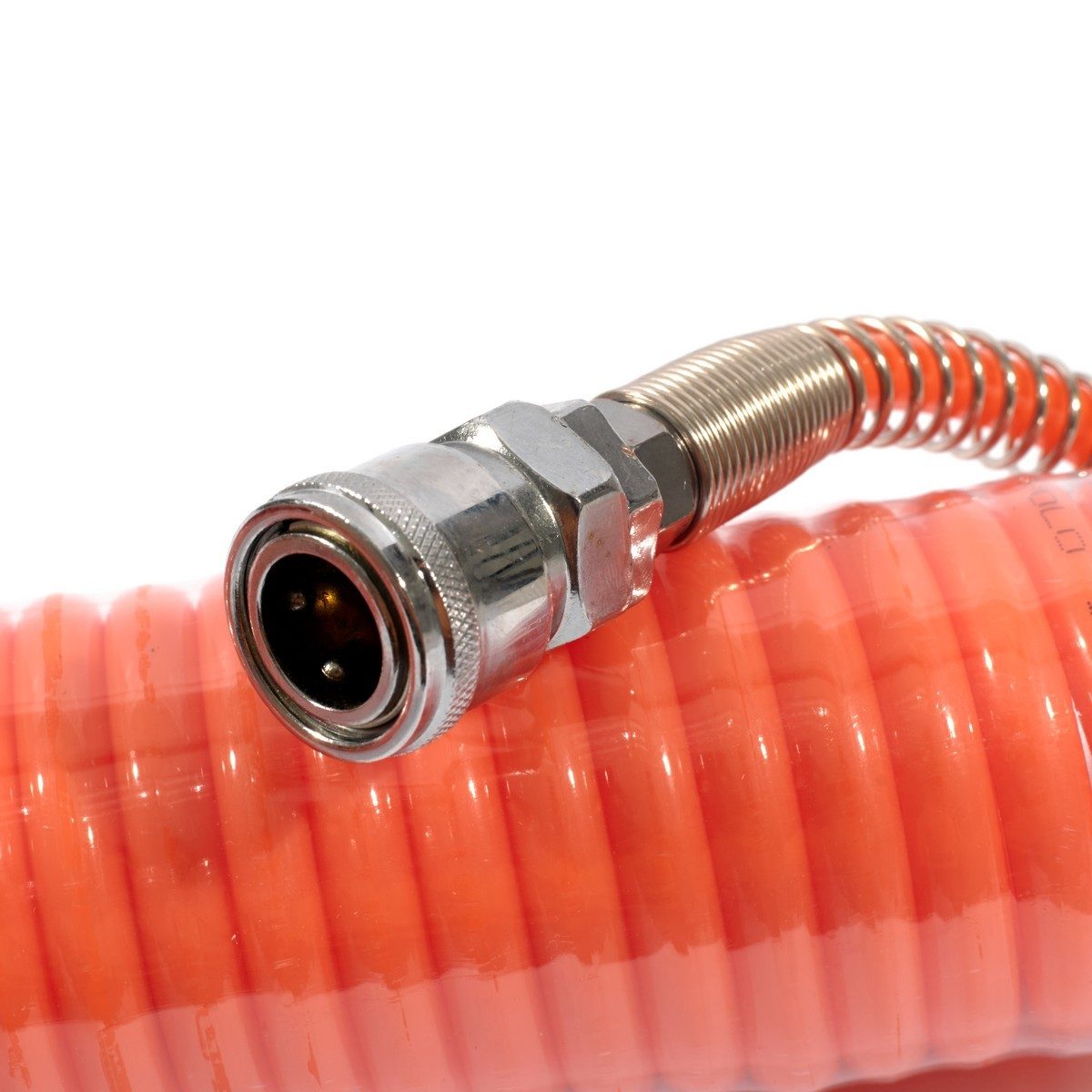 POLO สายลมสปริง สายลมแบบขด ชนิด PU พร้อมข้อต่อ ขนาด 5X8 ความยาวสาย 9 ม.ความดันสูงสุด 10 BAR (แรงดันระเบิด 24 บาร์) ทนอุณหภูมิตั้งแต่ -5 ถึง 