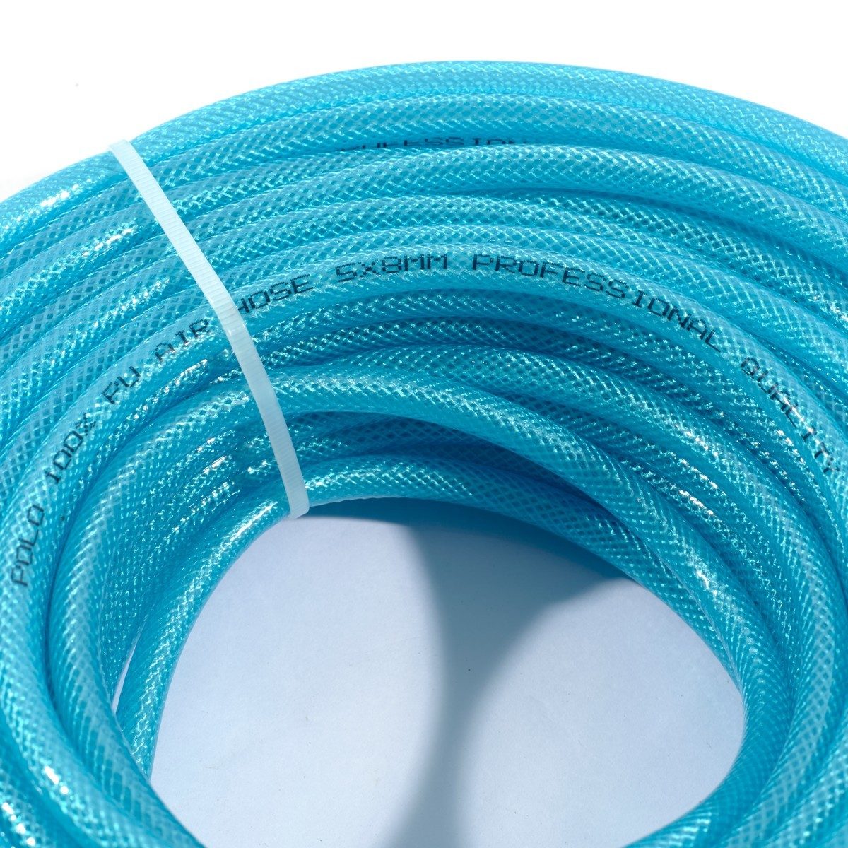 POLO สายลมแบบใยถักรุ่นงานหนัก PU พร้อมข้อต่อ ขนาด 5 X 8 มม. สายยาว 30 ม. ความดันสูงสุด 15 บาร์ ทนอุณหภูมิ -35°C ถึง 65°C