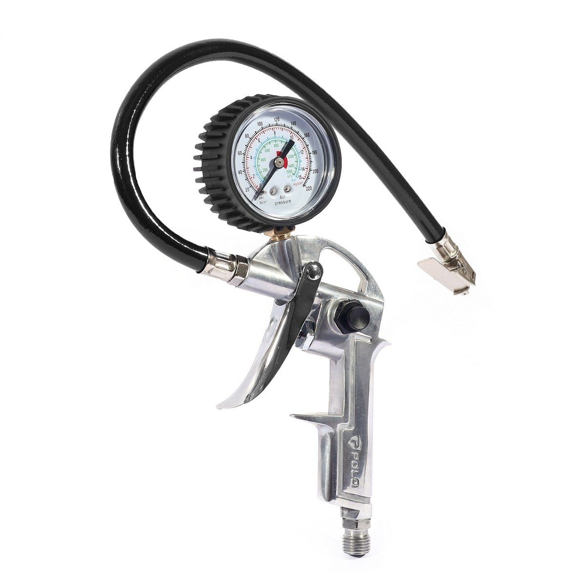 POLO หัวเติมลมอลูมิเนียมพร้อมเกจ์วัดลม ยาว 38 ซม รุ่น TG-3 แรงดันสูงสุด 10 Bar (145 PSI) แข็งแรง ทนทาน (โปโล)