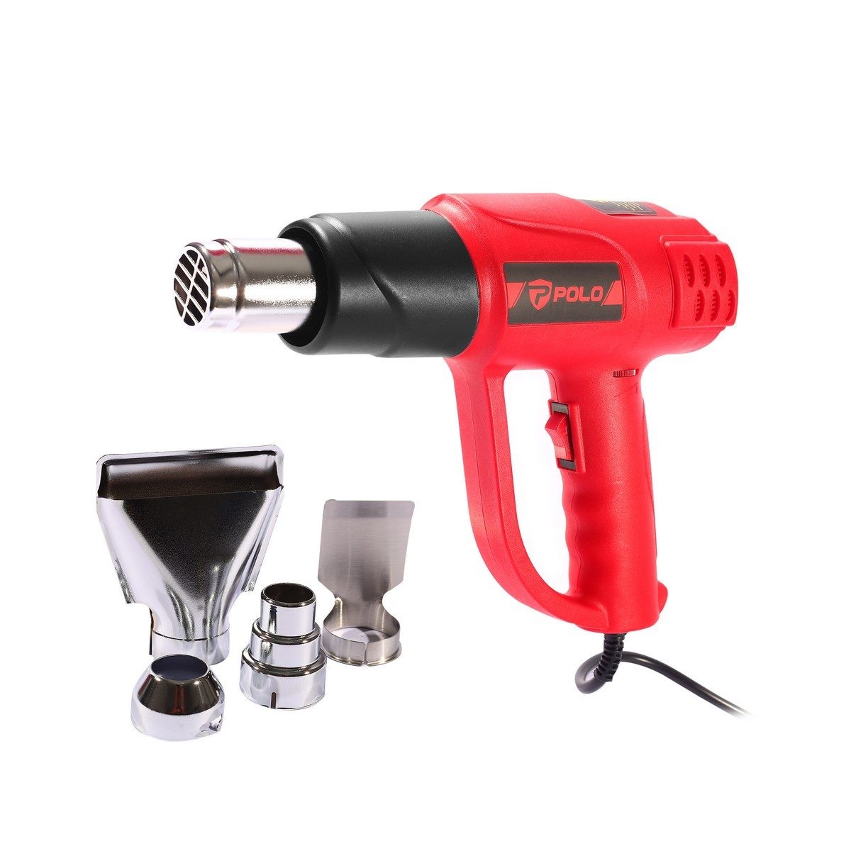 POLO เครื่องเป่าลมร้อนไฟฟ้า กำลังไฟ 2,000 วัตต์ อุณหภูมิสูงสุด 60-600°C รุ่น QG-001 การไหลของอากาศสูงสุด 500 ลิตร/นาที ปรับความร้อนได้ 2 ระด