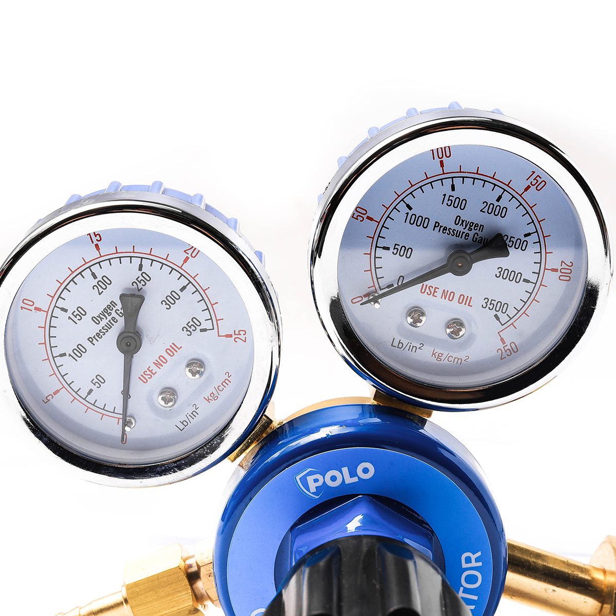 เกจ์ ออกซิเจน อลูมิเนียม โปโล (POLO) รุ่น OR-58 เกจ์วัดแรงดันสำหรับออกซิเจน แบบ 2 หน้าปัด ใช้ต่อกับท่อแก๊สออกซิเจน เพื่อควบคุมปริมาณการไหลขอ