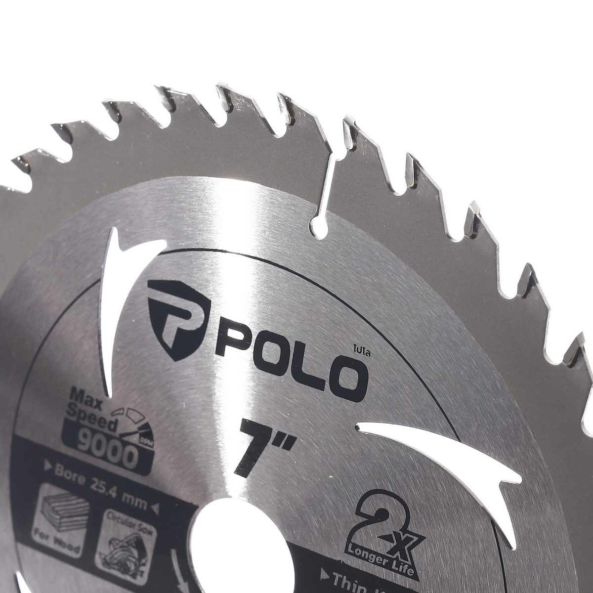 POLO ใบเลื่อยวงเดือน 7 นิ้ว x 40T (184มม.x 40ฟัน) ความเร็วรอบ 9,000 รอบ/นาที รูกลาง 25.4 มม. แหวน 20 มม. ใช้สำหรับตัดไม้ (โปโล)