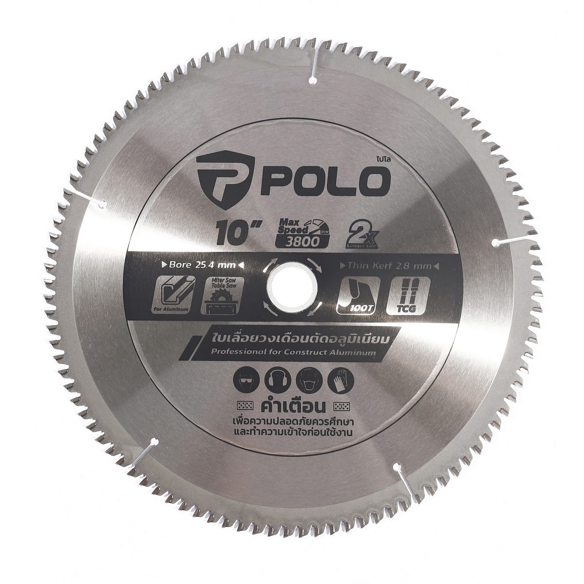 POLO TCT Saw Blade 10 IN (250 MM)X 100T, Arbor Size 25.4 MM, Ring 20 MM, Max Speed 3,800 RPM, For Aluminium