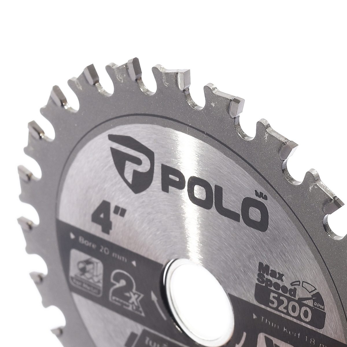 POLO ใบเลื่อยวงเดือนตัดเหล็ก 4 นิ้วx24T (105มม.x24ฟัน) ความเร็วรอบ 5,200 รอบ/นาที รูกลาง20มม. แหวน16มม. ใช้สำหรับตัดเหล็ก (โปโล)