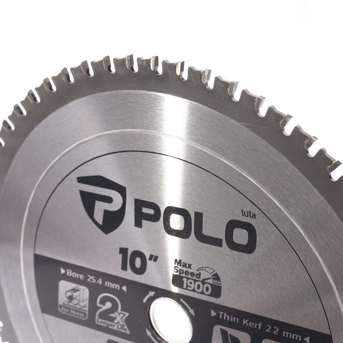 POLO ใบเลื่อยวงเดือนตัดเหล็ก 10 นิ้วx60T (254มม.x60ฟัน) ความเร็วรอบ 1,900 รอบ/นาที รูกลาง25.4มม. แหวน20มม. ใช้สำหรับตัดเหล็ก (โปโล)