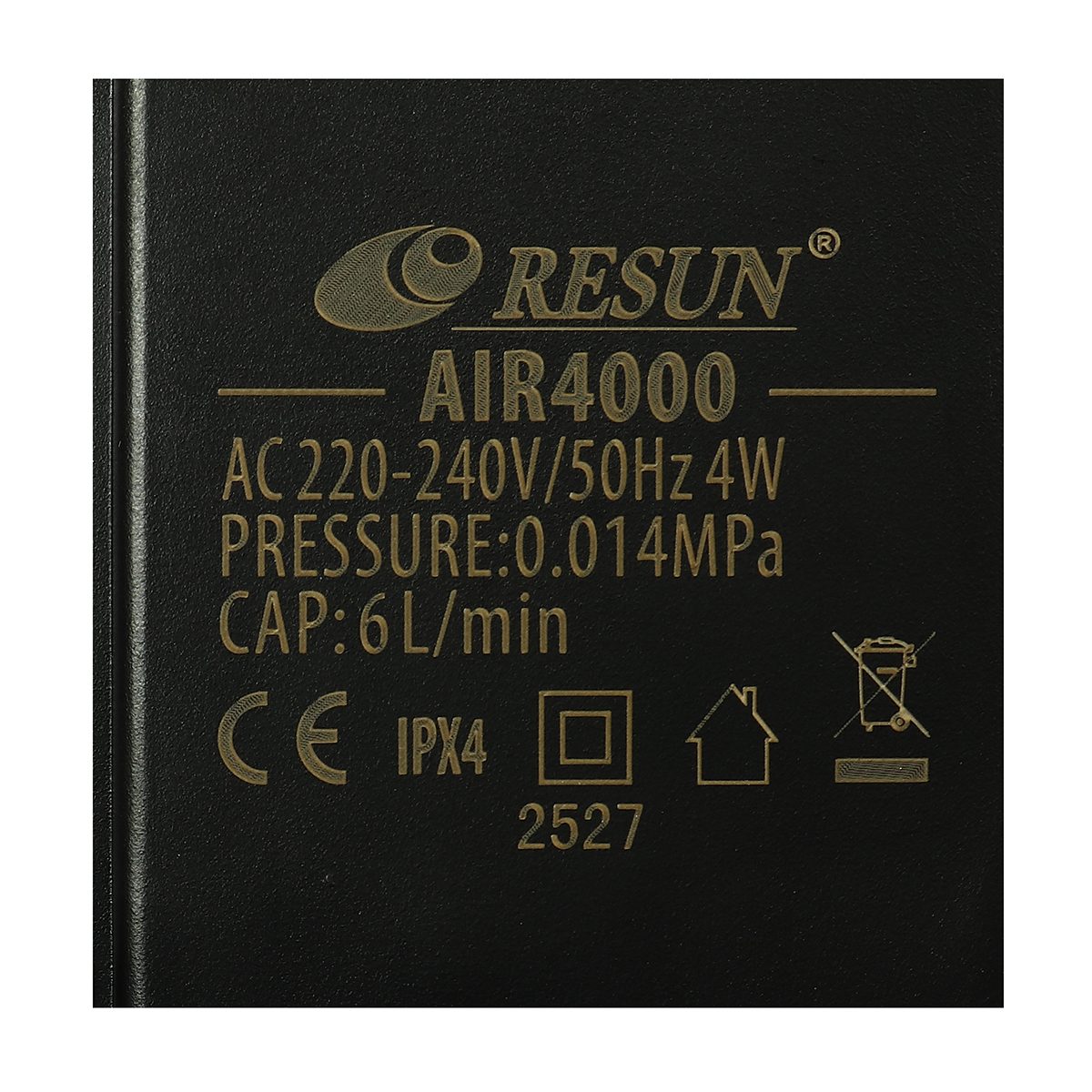 ปั๊มลมเสียงเงียบ 2 ทาง รีซัน (RESUN) รุ่น AIR-4000 กำลังไฟ 4 วัตต์ ให้ความแรงลมสม่ำเสมอ 4.5 ลิตร/นาที คอยล์ทองแดงแท้