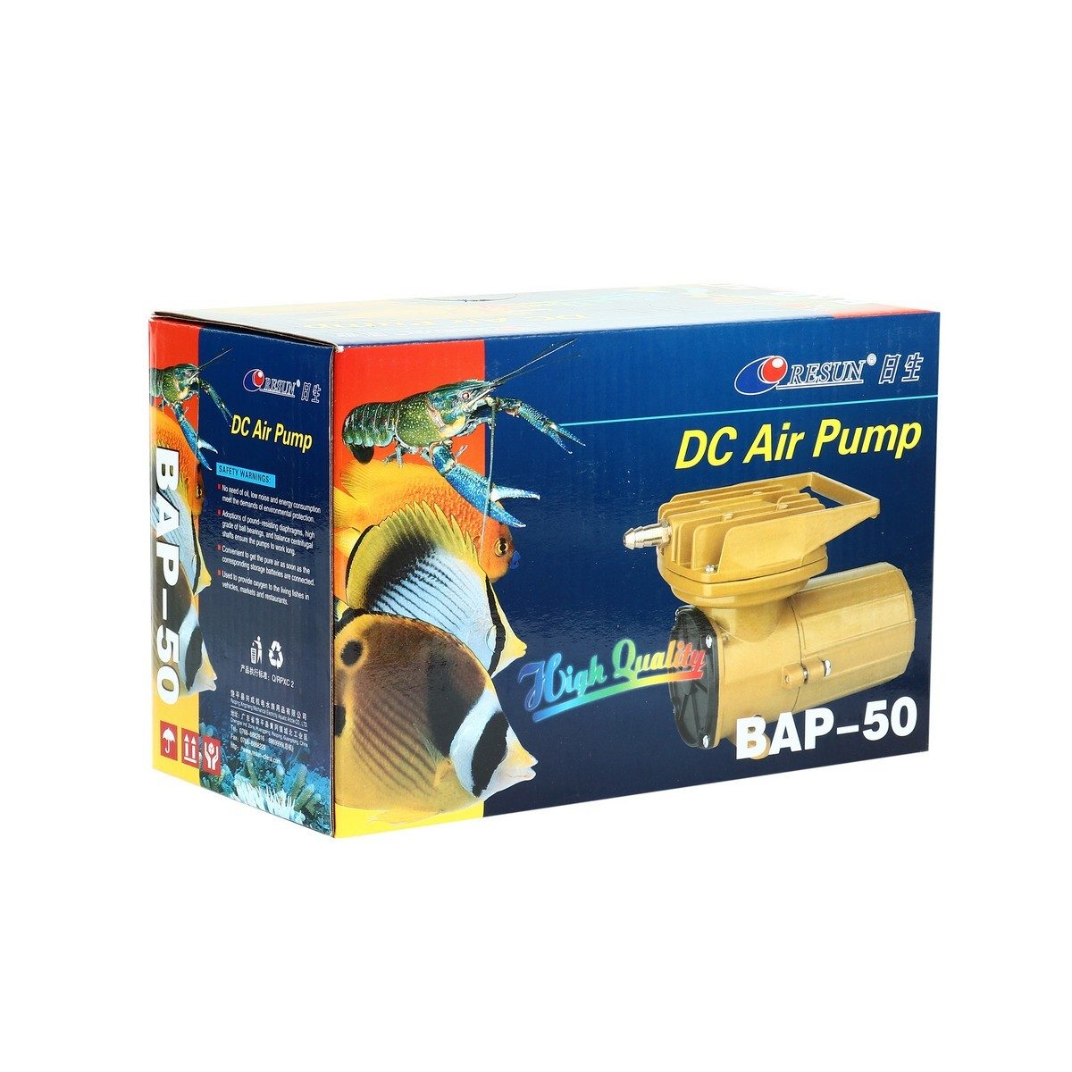 RESUN (รีซัน) ปั๊มลมแบบใช้แบตตารี่ รุ่น BAP-50 กำลังไฟ 35 วัตต์ 12 โวลต์ แรงลม 70 ลิตร/นาที เหมาะสำหรับใช้ขนส่งปลา หรือสัตว์น้ำ