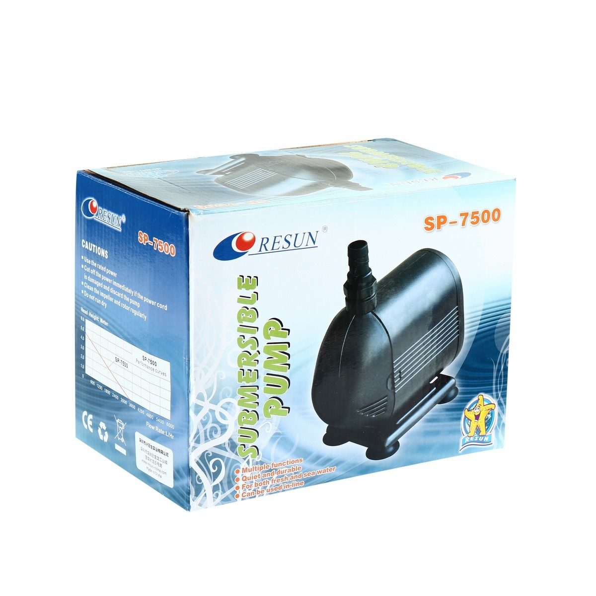 RESUN (รีซัน) ปั๊มน้ำตู้ปลา ปั๊มน้ำพุ รุ่น SP-7500 กำลังไฟ 75 วัตต์ กำลังปั๊ม 3500 ลิตร/ชั่วโมง ปั๊มน้ำขึ้นสูง 4.5 เมตร