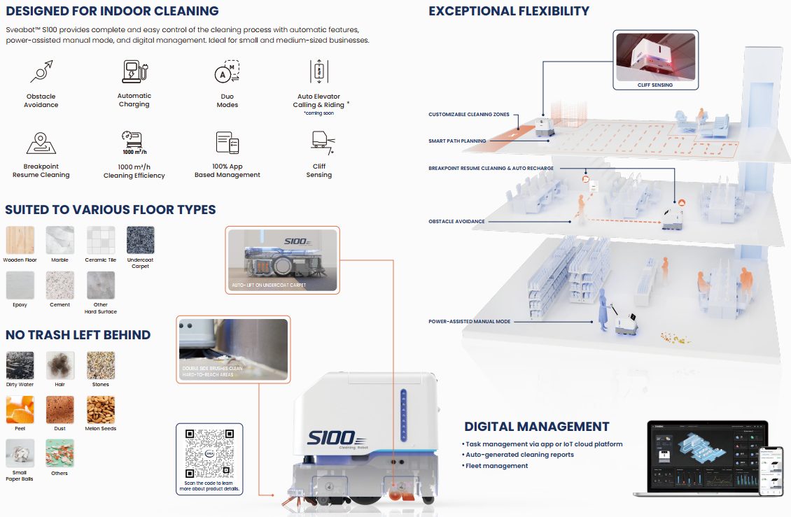SVEABOT S100 (3D) หุ่นยนต์ทำความสะอาดอัตโนมัติสำหรับพื้นที่ขนาดใหญ่