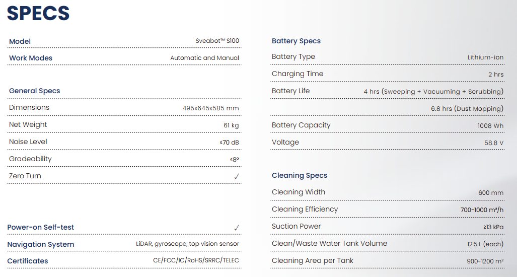SVEABOT S100 (3D) หุ่นยนต์ทำความสะอาดอัตโนมัติสำหรับพื้นที่ขนาดใหญ่