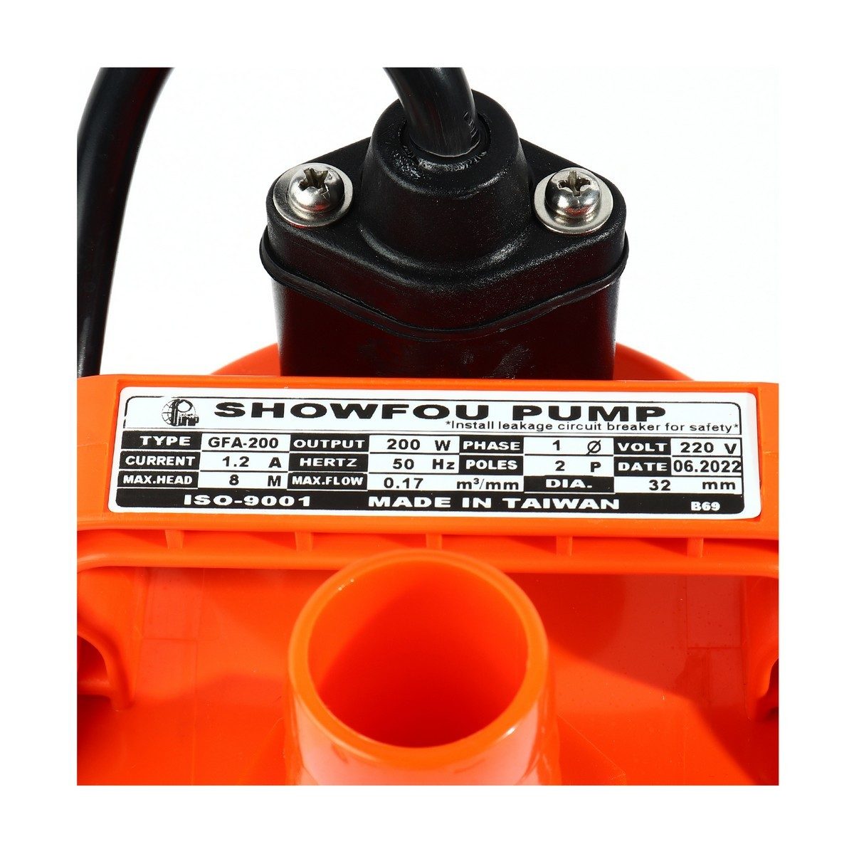 SHOWFOU ปั๊มจุ่มอัตโนมัติ รุ่น GFA-200 กำลังมอเตอร์ 200 วัตต์ ส่งสูงสุด 7.7 ม. ปริมาณน้ำสูงสุด 170 ลิตร/นาที ท่อส่ง 1-1/4 นิ้ว ไฟ 220 โวลต์ 