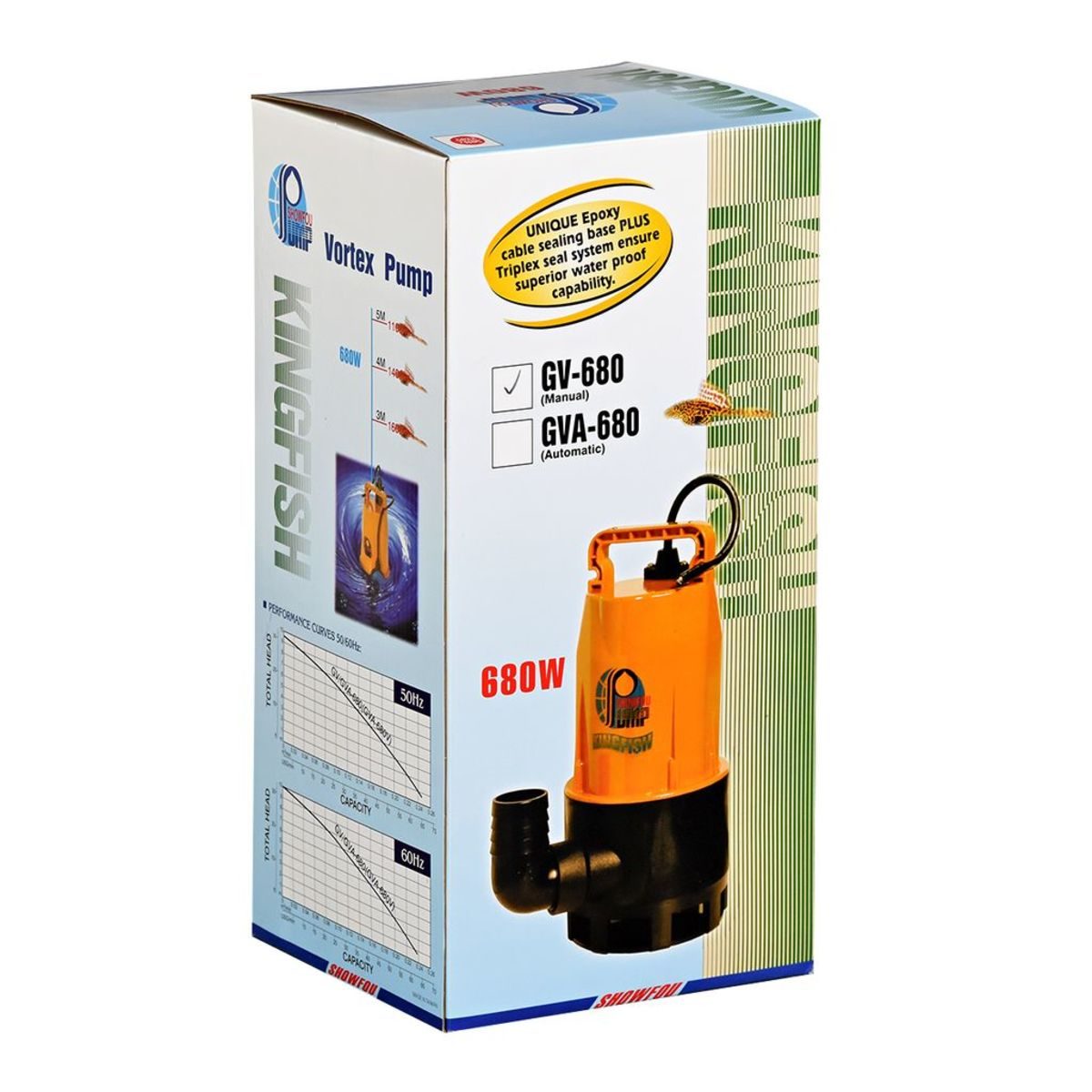 SHOWFOU ปั๊มจุ่มอัตโนมัติ รุ่น GV-680 กำลังมอเตอร์ 680 วัตต์ ส่งสูงสุด 9.5 ม. ปริมาณน้ำสูงสุด 240 ลิตร/นาที ท่อส่ง 2 นิ้ว ไฟ 220 โวลต์ (โชว์