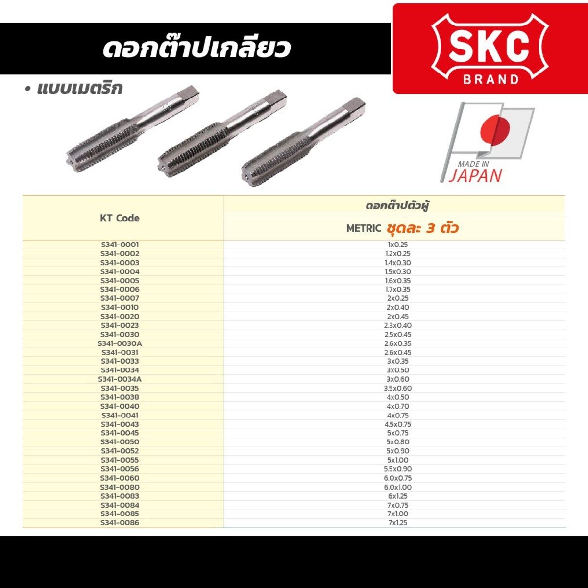 ดอกต๊าปเกลียว M6X0.75 (3 ชิ้น/ชุด)