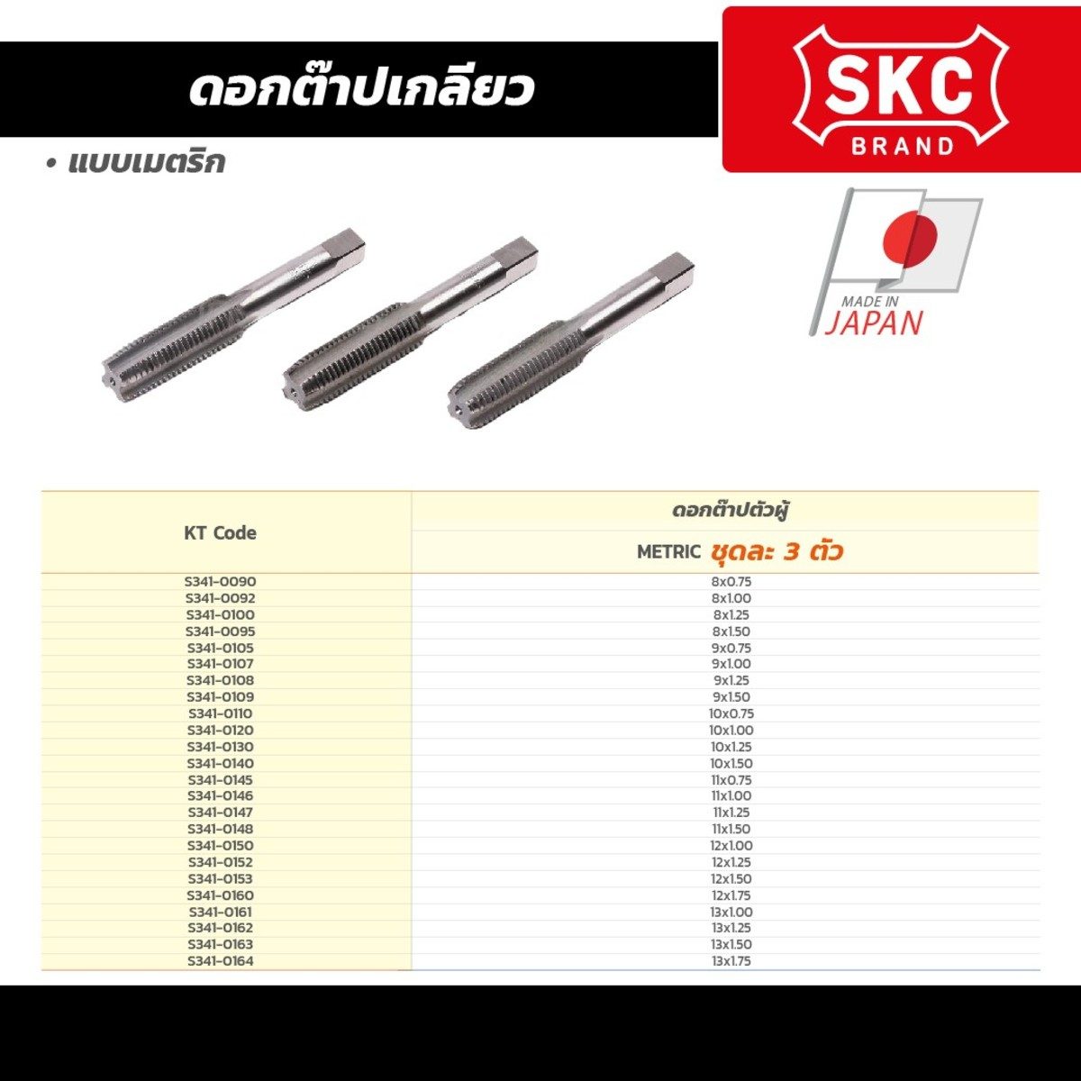ดอกต๊าปเกลียว M8X1.00 (3 ชิ้น/ชุด)