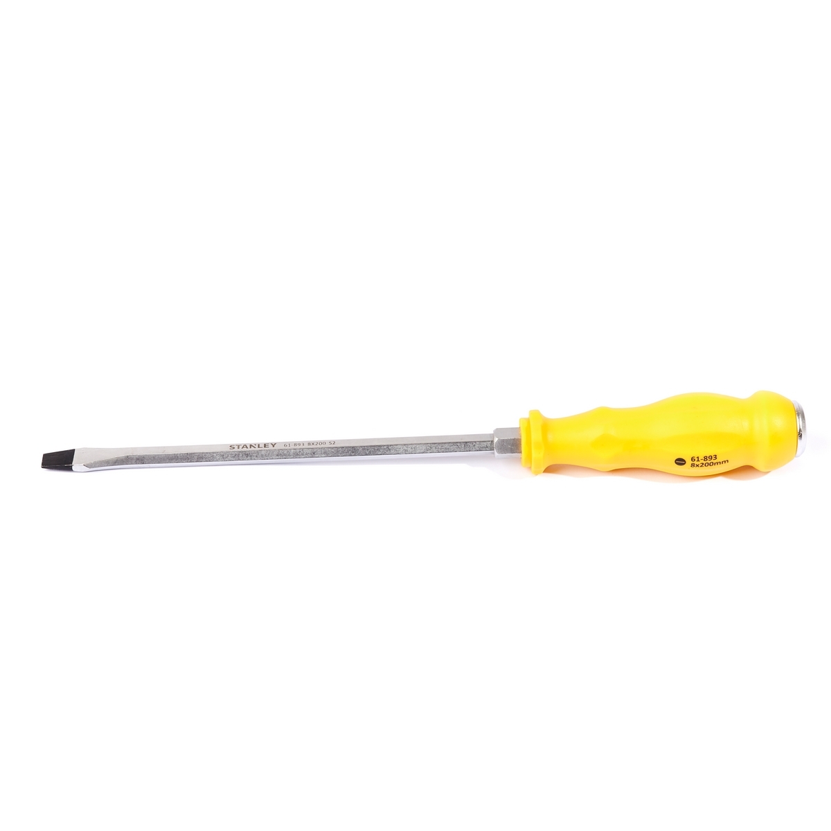 STANLEY ไขควงตอก ปากแบน 61-893 ขนาด 8 มม. X 8 นิ้ว ทำจากโลหะ S2 มีแถบแม่เหล็กออกไซค์ดำที่ปลายหัวไขควง ใช้สำหรับขันหรือตอก (สแตนเล่ย์)