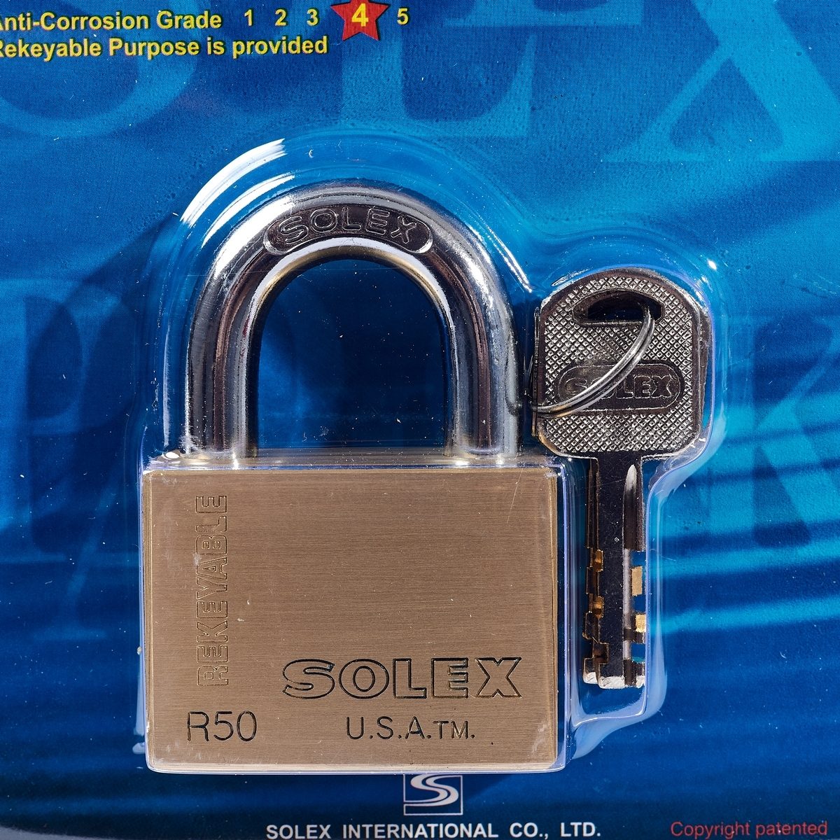 SOLEX กุญแจคล้อง คอสั้น ขนาด 50 มม. รุ่น R50 PREMIUM ผลิตจากทองเหลืองอย่างดี ระบบล็อคลูกปืน ป้องกันการสะเดาะกุญแจได้ (โซเล็กซ์)