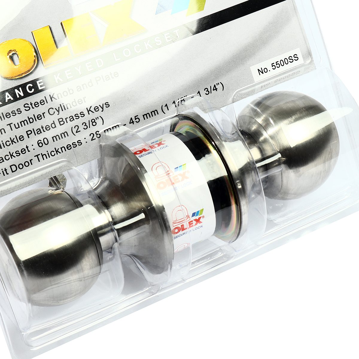 ลูกบิดประตู SOLEX (โซเล็กซ์) รุ่น 5500SS ใช้สำหรับห้องทั่วไป หัวกลม ผลิตจากสแตนเลส เหมาะสำหรับประตู 25-45 มิลลิเมตร