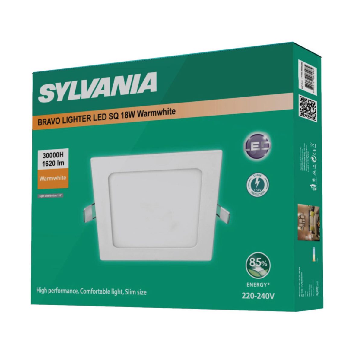 SYLVANIA ดาวน์ไลท์ LED ฝังฝ้าหน้าเหลี่ยม กำลังไฟ 18 วัตต์ ค่าความสว่าง 1,620 ลูเมน แสงวอร์มไวท์ อายุการใช้งานยาวนานมากกว่า 30,000 ชั่วโมง (ซ