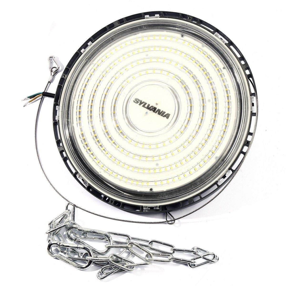 SYLVANIA โคมไฟไฮเบย์ LED 150 วัตต์ สีเดย์ไลท์ รุ่น DACO DISC GC109A ค่าความสว่าง 28,000 ลูเมน อายุการใช้งาน 30,000 ชั่วโมง พร้อมโซ่ยาว 1 เมต