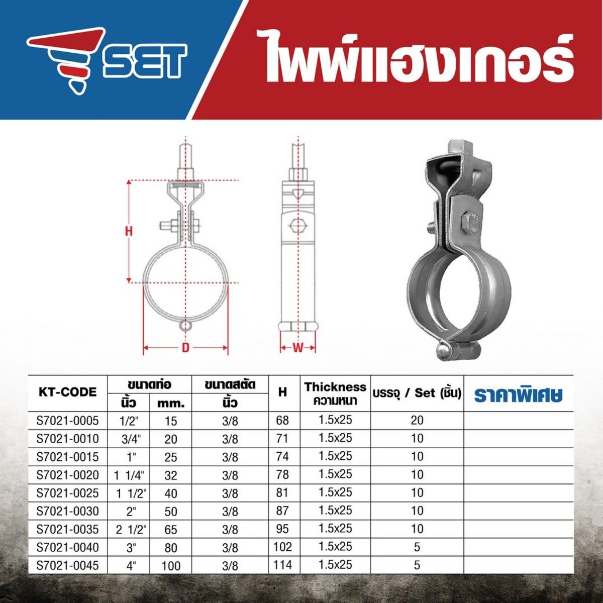 SET (เซท) แคล้มแขวนท่อ ไพพ์แฮงเกอร์ 2-1/2 นิ้ว รุ่น (SRUB) ใช้แขวนท่อ เพื่อความเป็นระเบียบ รับน้ำหนักได้ดี ไม่เป็นสนิม ทนทาน (10 ชิ้น)