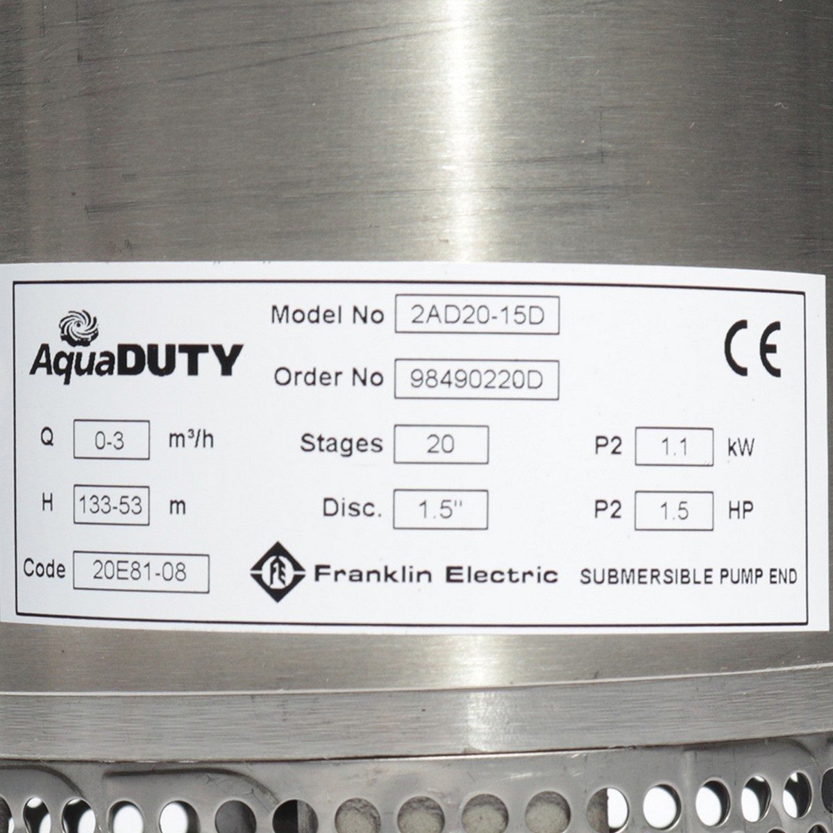 ชุดปั๊ม 2AD 1.5แรง 20ใบพัดท่อ 1.5" 220V