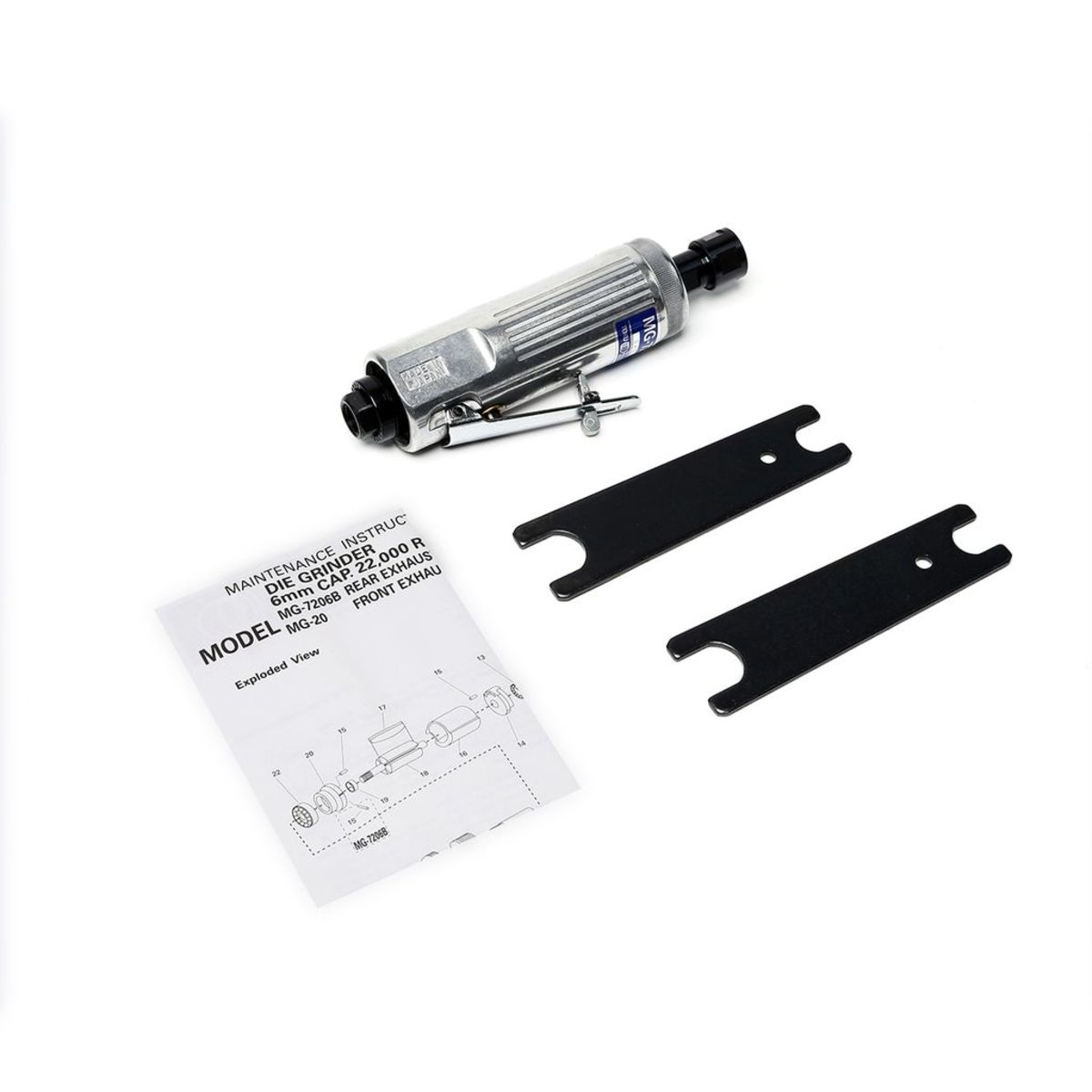 เครื่องเจียร์แกน โตกุ (TOKU) รุ่น MG-7206B ขนาด 1/4 นิ้ว (6 มม.) สวิตช์แบบกดข้าง ลมออกหลัง ความเร็วรอบตัวเปล่า 22,000 รอบ/นาที ปริมาณลม 0.5 