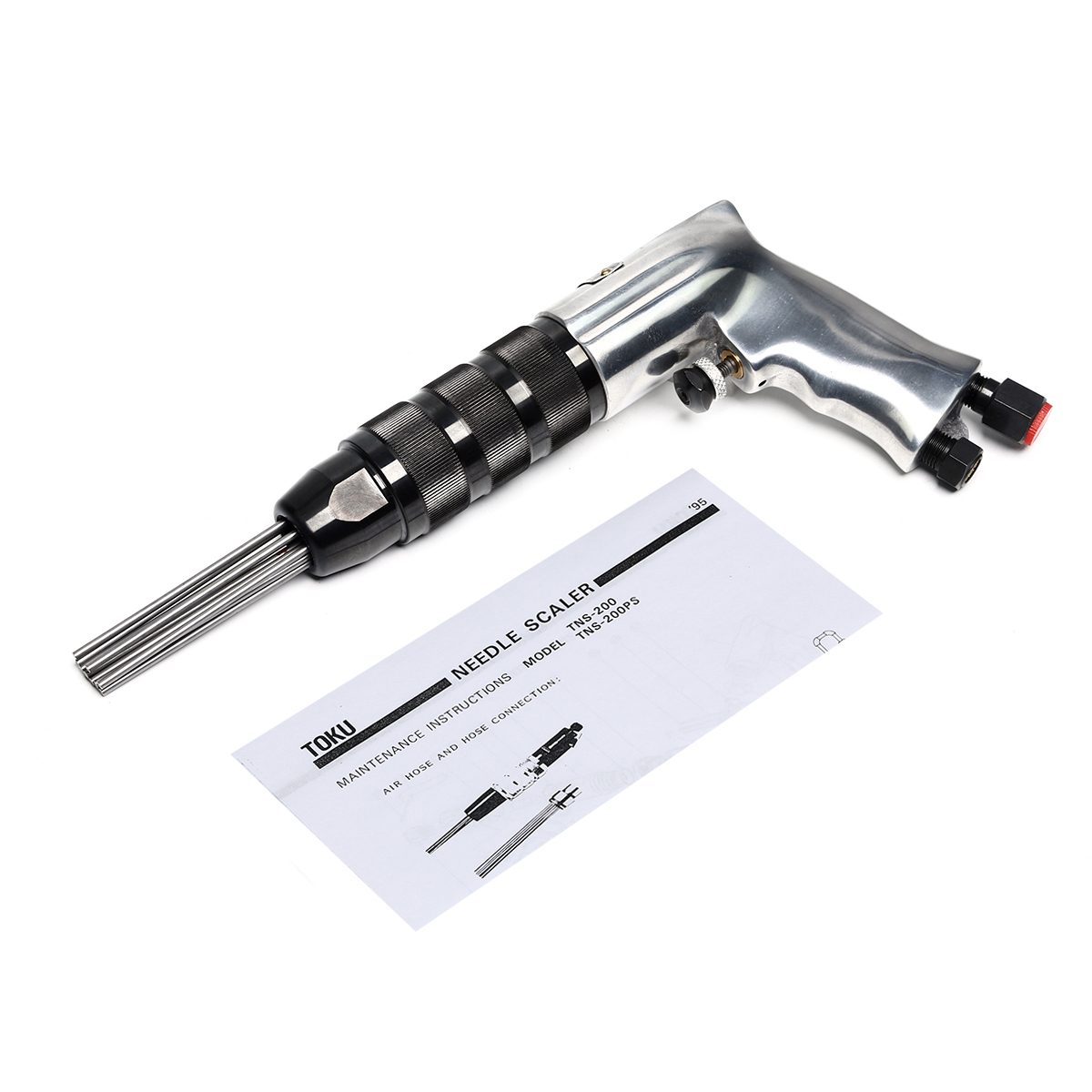เครื่องสกัดสนิมแบบด้ามตรง โตกุ (TOKU) รุ่น TNS-200PS ขนาดลูกสูบ 20 มม. ความยาวช่วงชัก 25 มม. อัตรากระแทก 3,500 ครั้ง/นาที ปริมาณลม 0.25 ลบ.ม