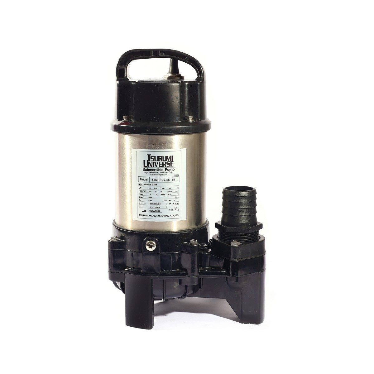 TSURUMI ปั๊มแช่ 0.4 กิโลวัตต์ รุ่น 50NHPU2.4S ไฟ 220 โวลต์ ส่งสูงสุด 9 เมตร ท่อ 2 นิ้ว ปริมาณน้ำสูงสุด 330 ลิตร/นาที สายไฟยาว 5 เมตร (ซูรูมิ