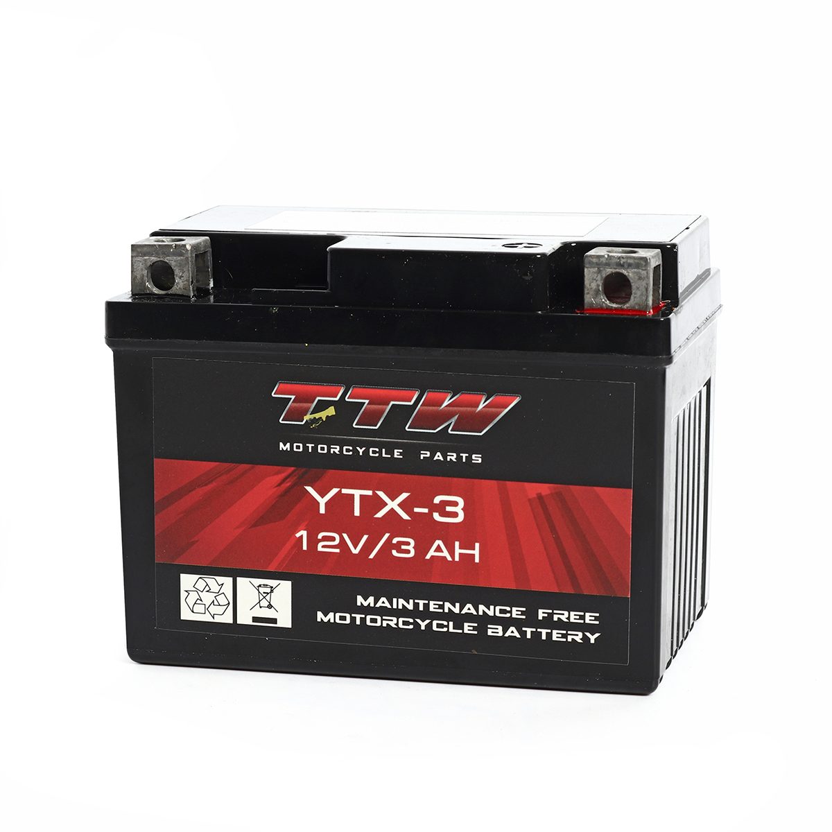 แบตเตอรี่รถจักรยานยนต์แบบแห้ง TTW รุ่น YTX-3 กำลังไฟ 12 โวลต์ 3 แอมป์ แบตเตอรี่แบบแห้งใส่รถสตาร์ทเท้า ทนทาน ใช้งานได้ยาวนาน