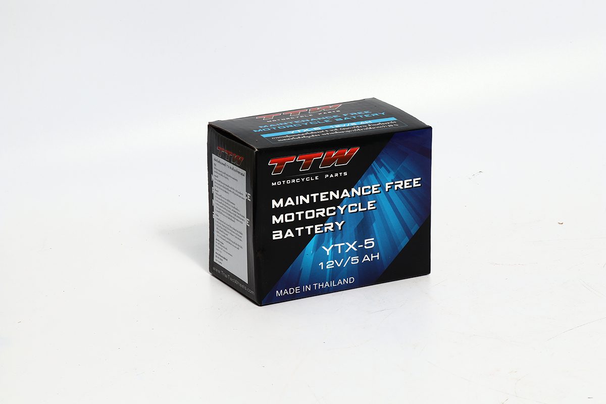 แบตเตอรี่รถจักรยานยนต์แบบแห้ง TTW รุ่น YTX-5 กำลังไฟ 12 โวลต์ 5 แอมป์ แบตเตอรี่แบบแห้งใส่รถรุ่นสตาร์ทมือ ทนทาน ใช้งานได้ยาวนาน