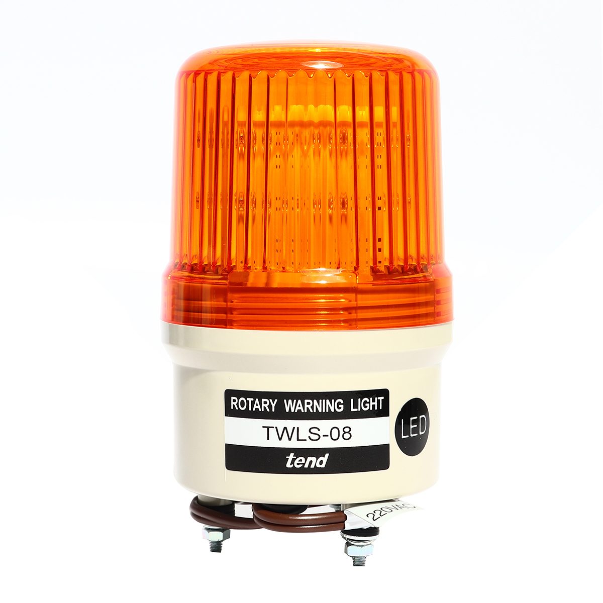 ไฟหมุนฝาครอบเรียบพร้อมเสียงสัญญาณออดสีส้ม หลอด LED เทนด์ (TEND) รุ่น TWLS-082O ขนาด 80 มม. แรงดันไฟฟ้า 220 โวลต์ ผลิตจากไต้หวัน ใช้เพื่อการเ