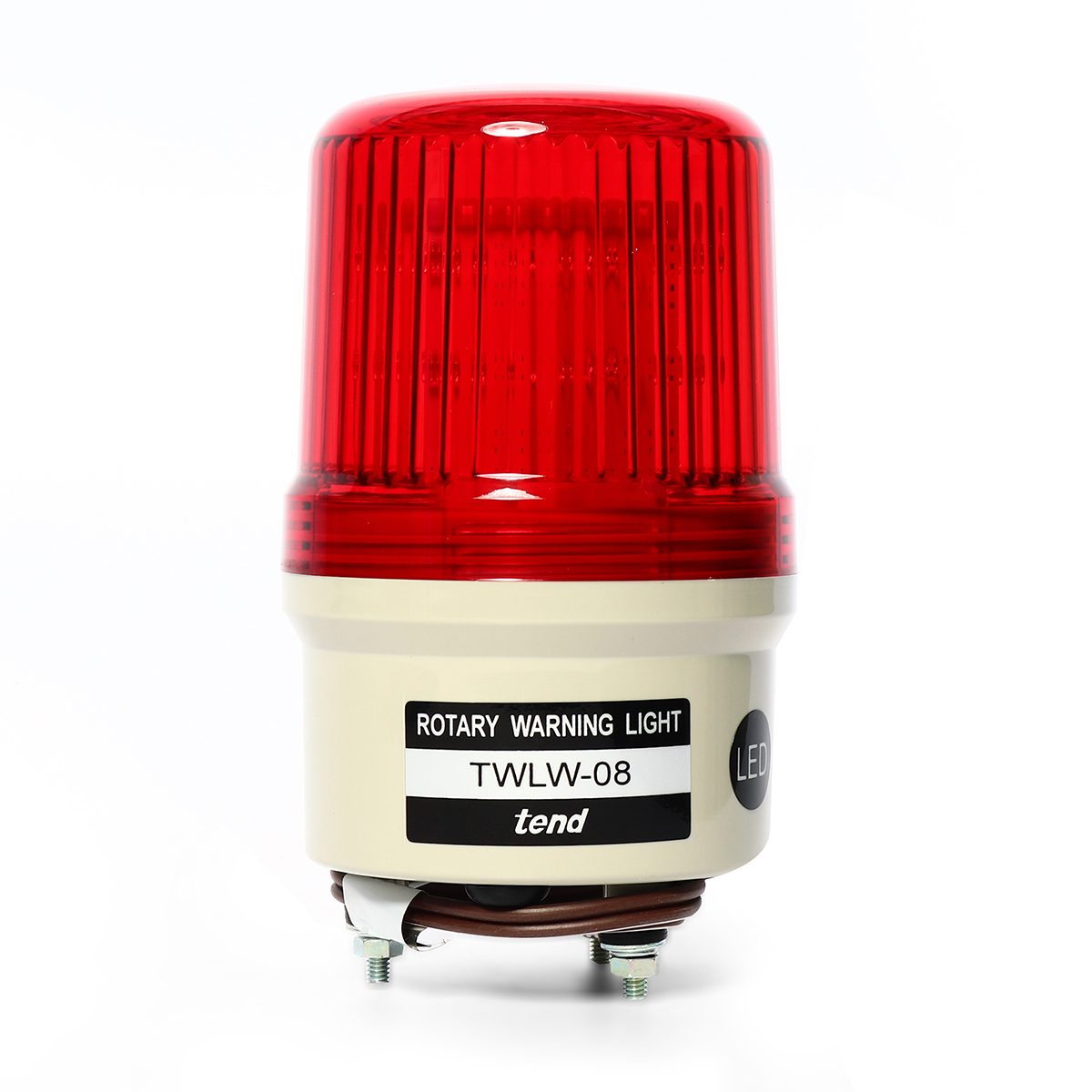 ไฟหมุนฝาครอบลายเส้นสีแดง หลอด LED เทนด์ (TEND) รุ่น TWL-08L2R ขนาด 80 มม. แรงดันไฟฟ้า 220 โวลต์ ผลิตจากไต้หวัน ใช้เพื่อการเตือนภัย เตือนอันต