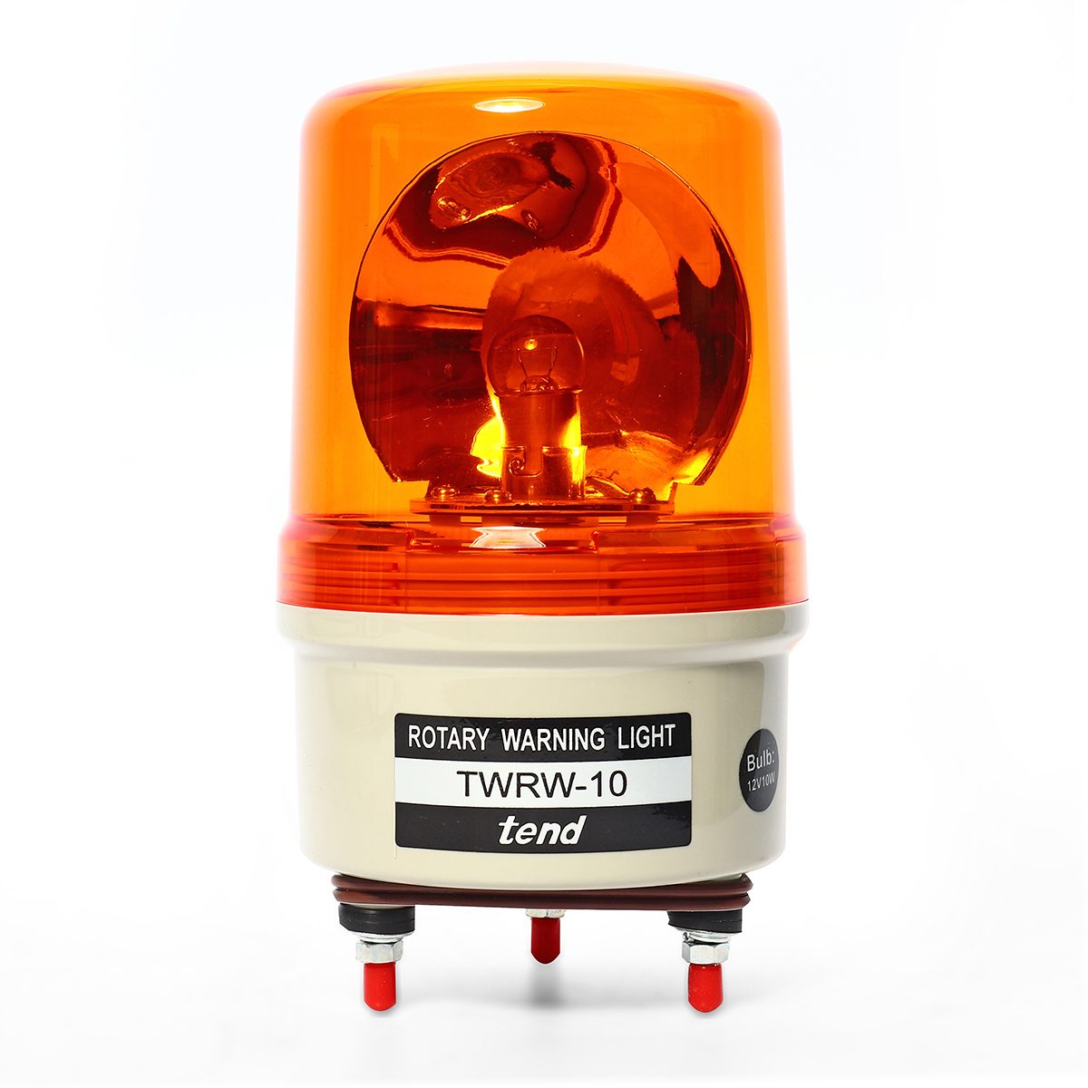ไฟหมุนฝาครอบเรียบสีส้ม เทนด์ (TEND) รุ่น TWRW-102O ขนาด 100 มม. แรงดันไฟฟ้า 220 โวลต์ ผลิตจากไต้หวัน ใช้เพื่อการเตือนภัย เตือนอันตราย ในพื้น