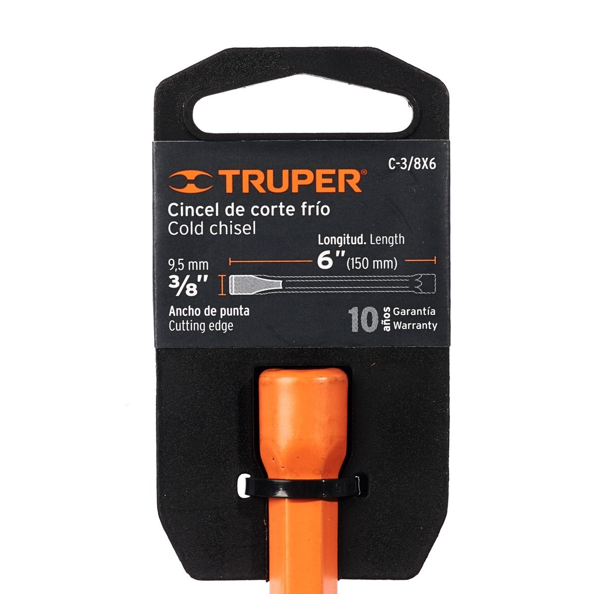 เหล็กสกัดปากแบน ทรูเปอร์ (TRUPER) รุ่น 12106 ขนาด 3/8 นิ้ว ยาว 6 นิ้ว เส้นผ่านศูนย์กลางหัว 11 มม. เหมาะสำหรับตัดเย็น, ขูด, บิ่น, เซาะร่องหรื
