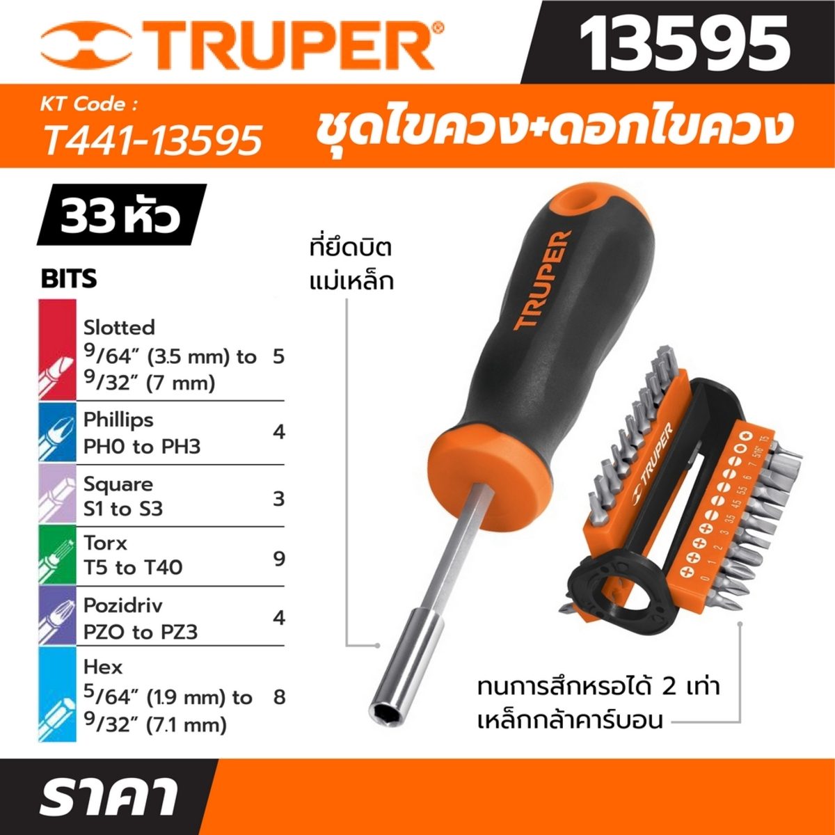 ชุดไขควง และ ดอกไขควง 33 หัว ทรูเปอร์ (TRUPER) รุ่น 13595 ทำจากเหล็กวานาเดียมโครเมี่ยม