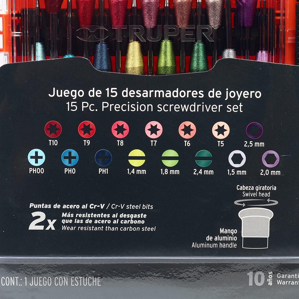 ไขควงงานละเอียด ดอกไขควง 15 หัว ทรูเปอร์ (TRUPER) รุ่น 14205 ทำจากเหล็กวานาเดียมโครเมี่ยมที่มีความแม่นยำสูง เหมาะสำหรับงานอิเล็กทรอนิกส์และค