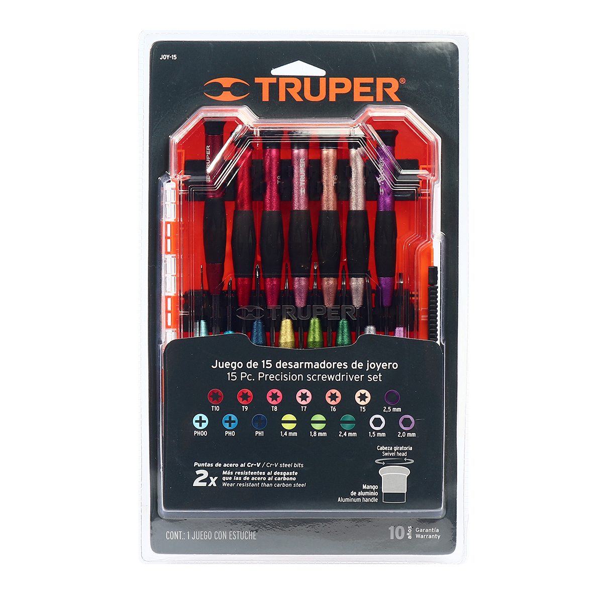 ไขควงงานละเอียด ดอกไขควง 15 หัว ทรูเปอร์ (TRUPER) รุ่น 14205 ทำจากเหล็กวานาเดียมโครเมี่ยมที่มีความแม่นยำสูง เหมาะสำหรับงานอิเล็กทรอนิกส์และค