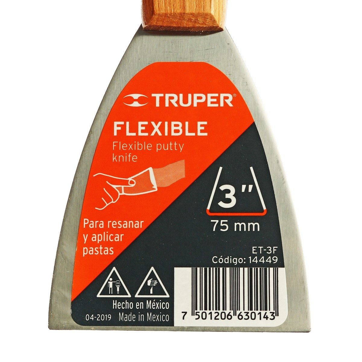 เกียงเหล็กโป้วสี ด้ามไม้ ขนาด 3 นิ้ว ทรูเปอร์ (TRUPER) รุ่น 14449  ใบมีดทำจากเหล็ก กว้าง 3 นิ้ว (76 มม.) ยาว 196 มม.