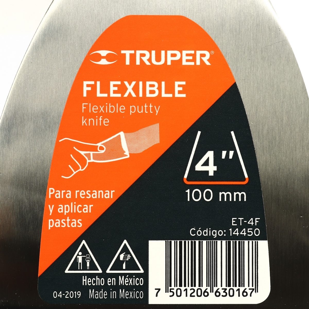 เกียงเหล็กโป้วสี ด้ามไม้ ขนาด 4 นิ้ว ทรูเปอร์ (TRUPER) รุ่น 14450 ใบมีดทำจากเหล็ก ขาอะลูมิเนียมขัดเงา