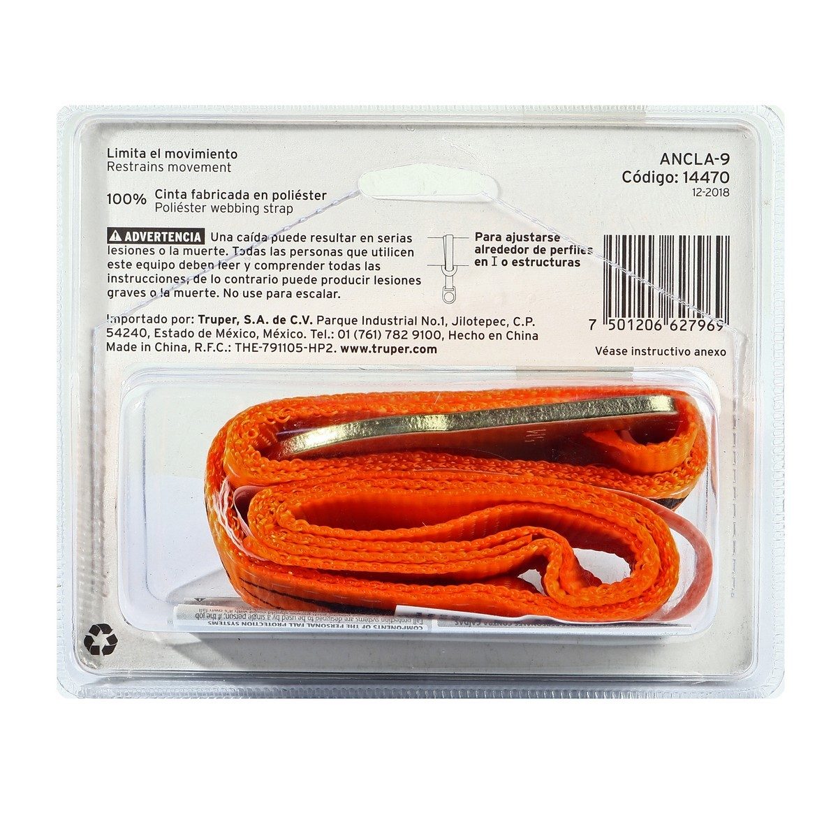 TRUPER เข็มขัดนิรภัย รุ่น 14470 แรงดึงสูงสุด 2,300 กก. 100% เชือกทำจากโพลีเอสเตอร์ 100% ความยาว 90 ซม. (ทรูเปอร์)