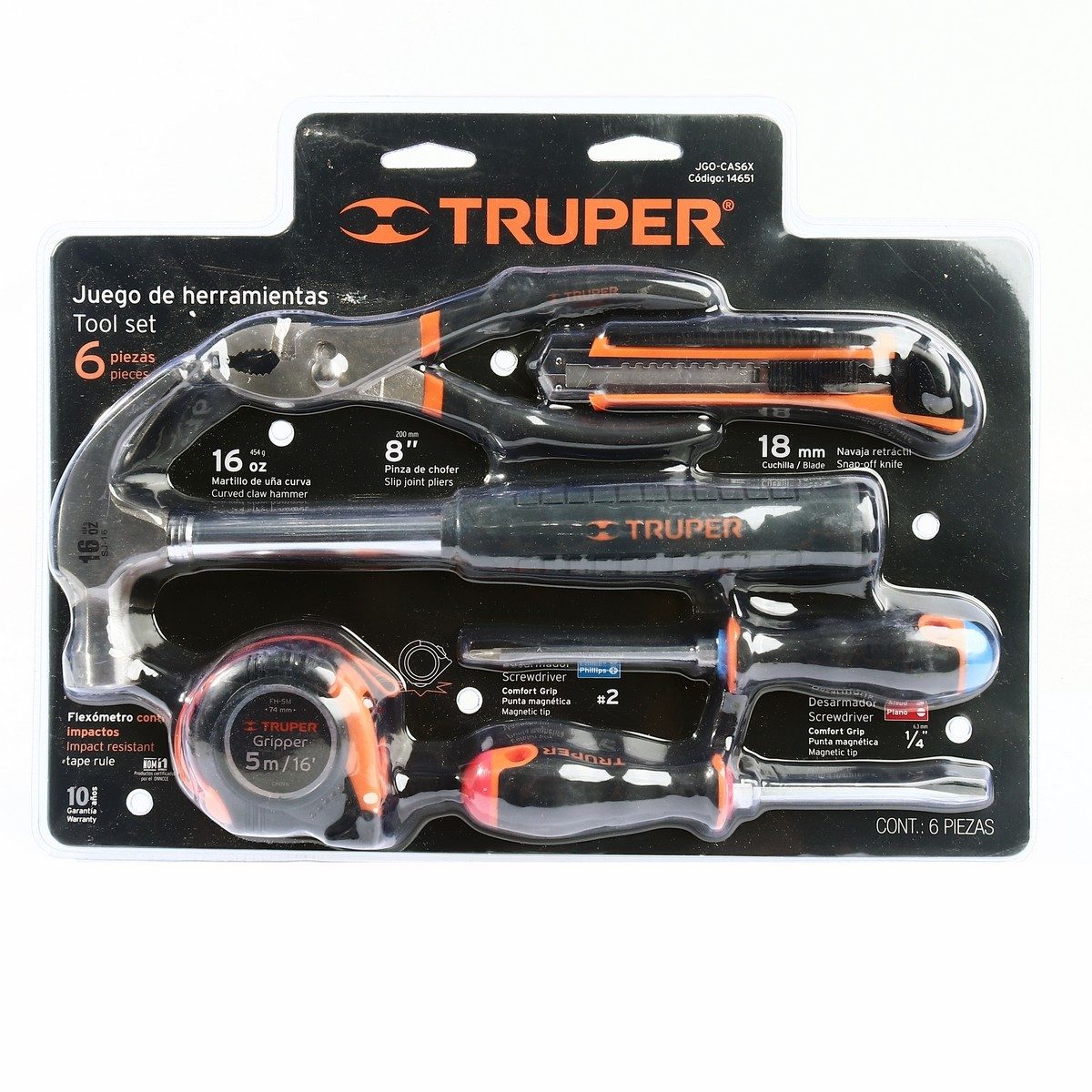 TRUPER ชุดเครื่องมือช่าง 6 ชิ้น รุ่น 14651 ผลิตจากวัสดุคุณภาพดี เหมาะกับงานซ่อมแซม หรือติดตั้งอุปกรณ์ทั่วไป (ทรูเปอร์)